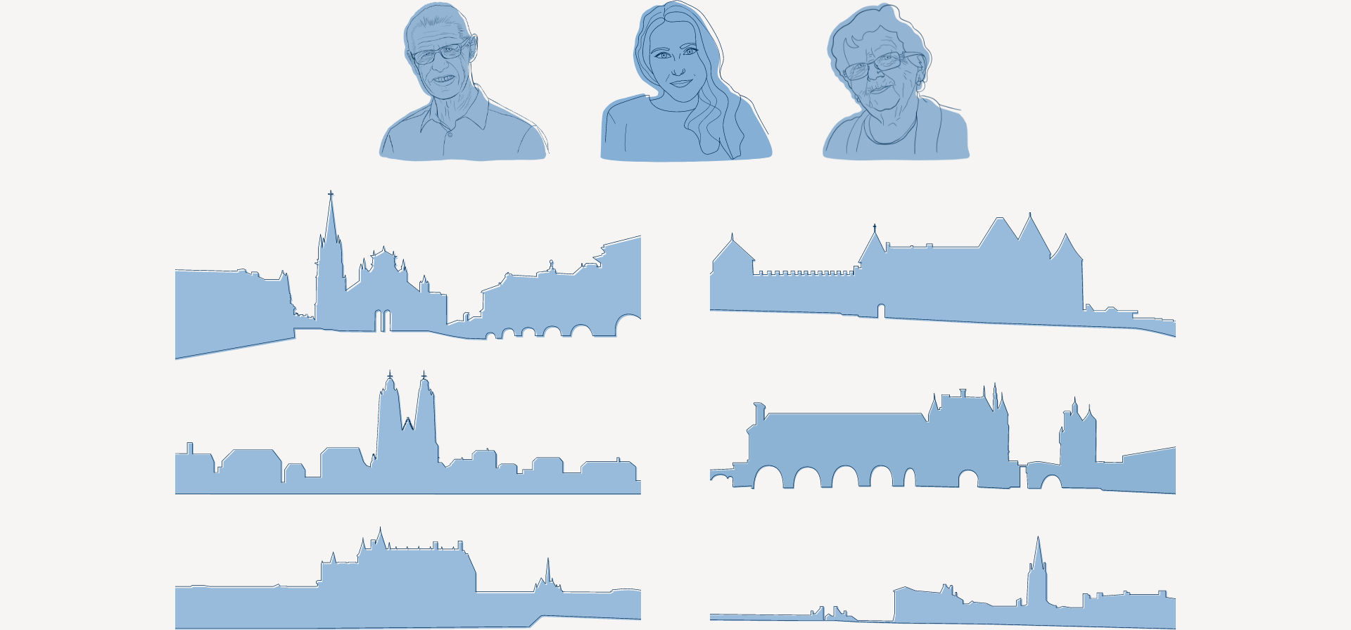 Illustrations pour les sites web des résidences médicalisées de client Redialysa. Ces illustrations représentent les monuments du territoires Français ou sont implémentées les résidences