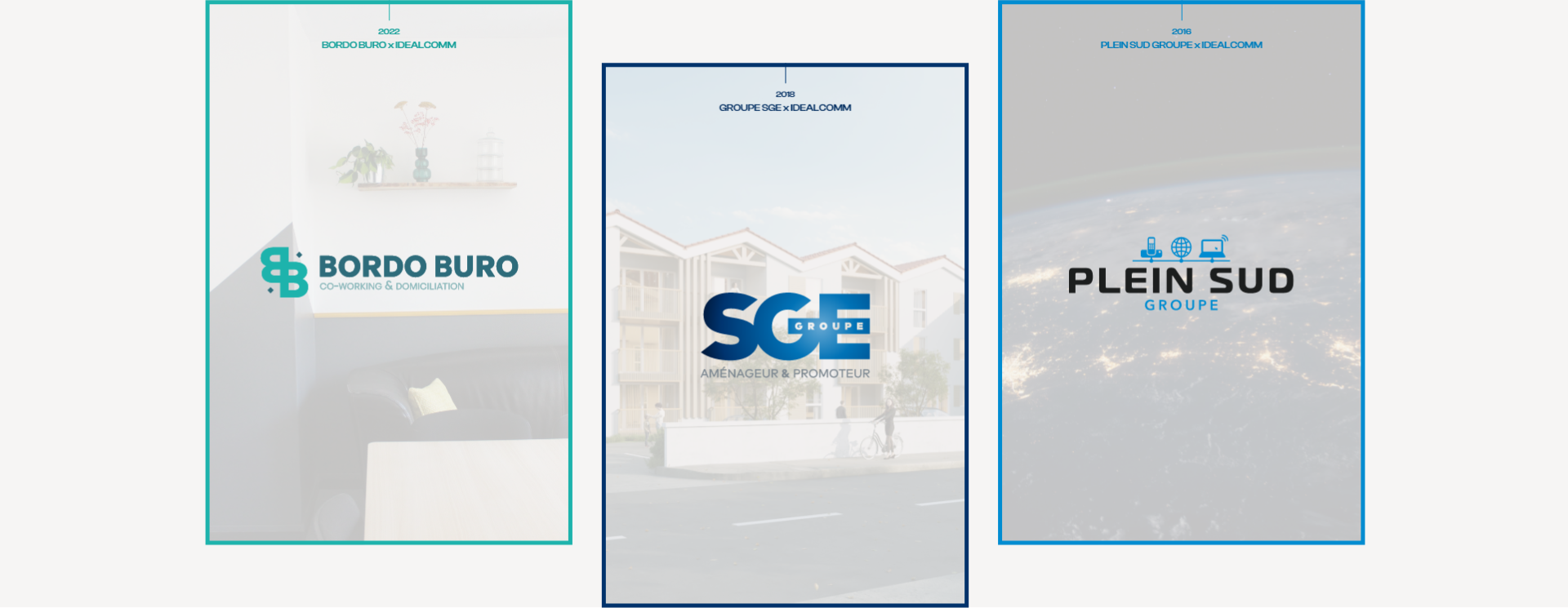 Logos de BordoBuro, du Groupe immobilier SGE et du Groupe informatique Plein Sud